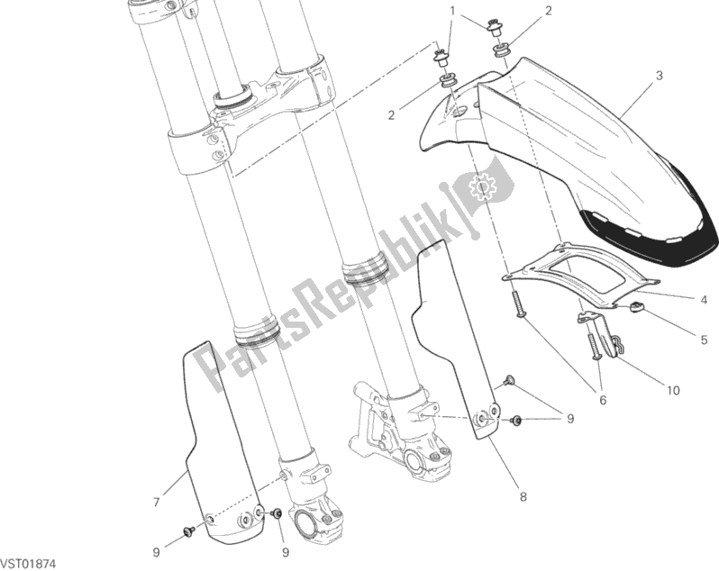 All parts for the Front Mudguard of the Ducati Scrambler Desert Sled USA 803 2019